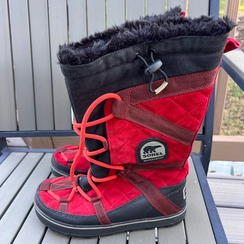 Sorel Glacy Explorer winter boots waterproof snow boots red orange black NEW